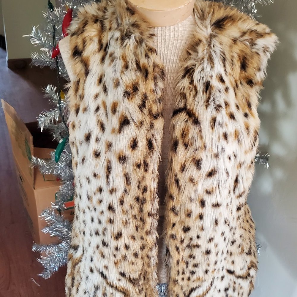 Vintage, plush faux leopard vest (80's) - Picture 2 of 7